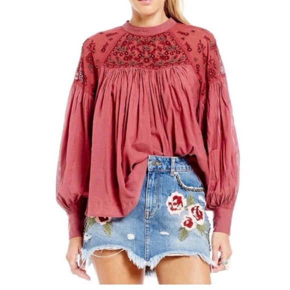 Free People Tops - Free People Have It My Way embroidered top is a long-sleeve blouse. Size S.